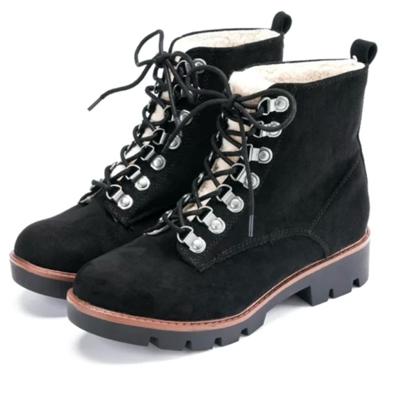 Cliffs By White Mountain Black Suede Sherpa Lined Hiking Gorpcore Boots - Picture 1 of 15